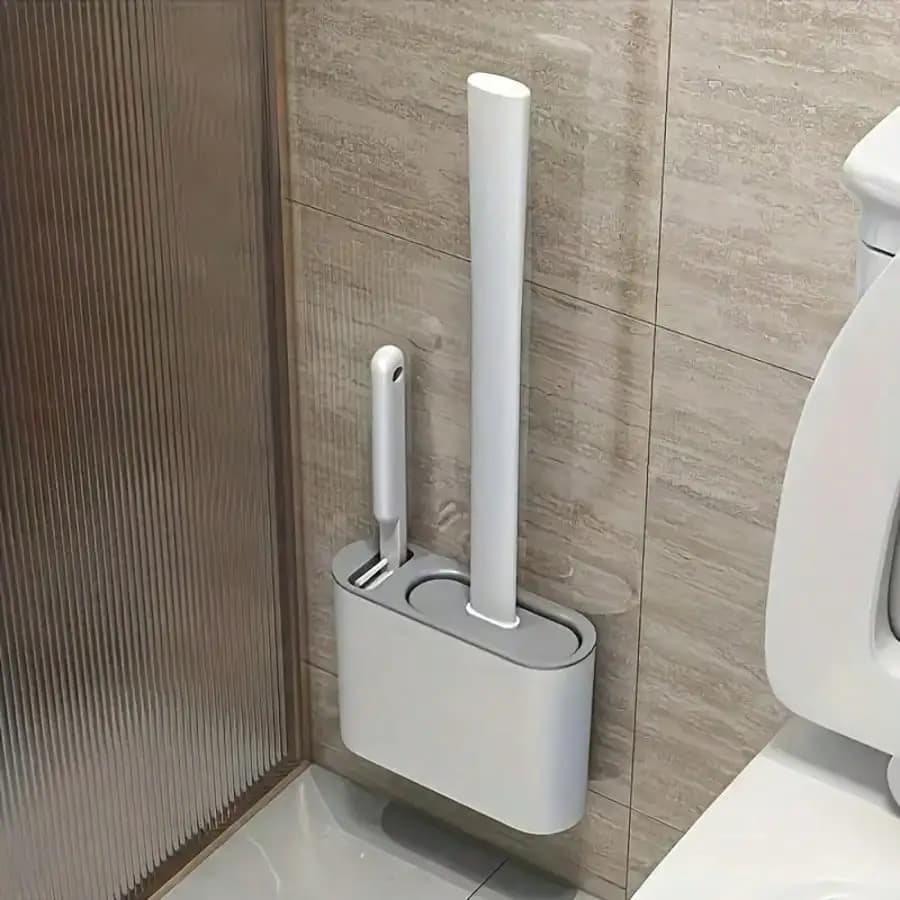 Set di 3 Pezzi per Pulizia WC in Silicone - Supporto a Parete Senza Foratura per Facile Igiene del Bagno