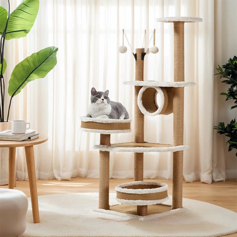 YXT Tiragraffi per animali domestici Tiragraffi in sisal Torre 3 strati con palline