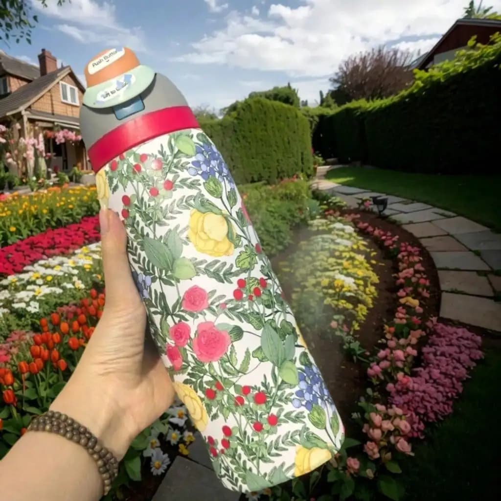 32oz This Insulated Water Bottle Is A Convenient And Practical Car Cup, Featuring A Stylish Design And Adorned With Beautiful Floral Patterns. Suitable For Both Hot And Cold Beverages, Including Coffee, It Comes With A Leak-Proof Lid And Straw