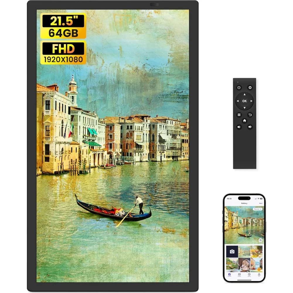 Cornice per foto digitale grande da 21,5 pollici WiFi FHD 1080P Schermo IPS con telecomando 64 GB Supporto integrato SD USB Condividi foto