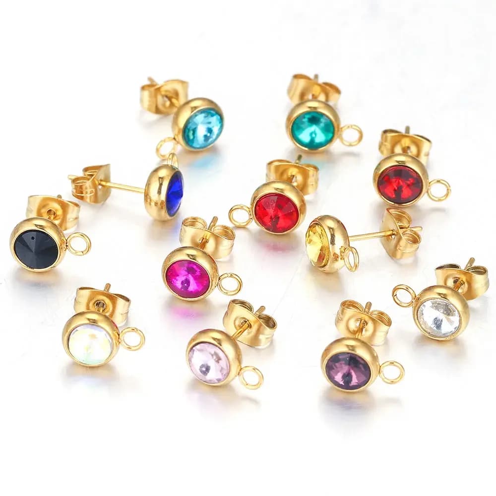 10 pz/lotto 7mm Rotondo Oro Orecchini In Acciaio Inox Base Post Componenti Connettori Parti Dell'orecchino con Anello Che Fanno Forniture All'ingrosso