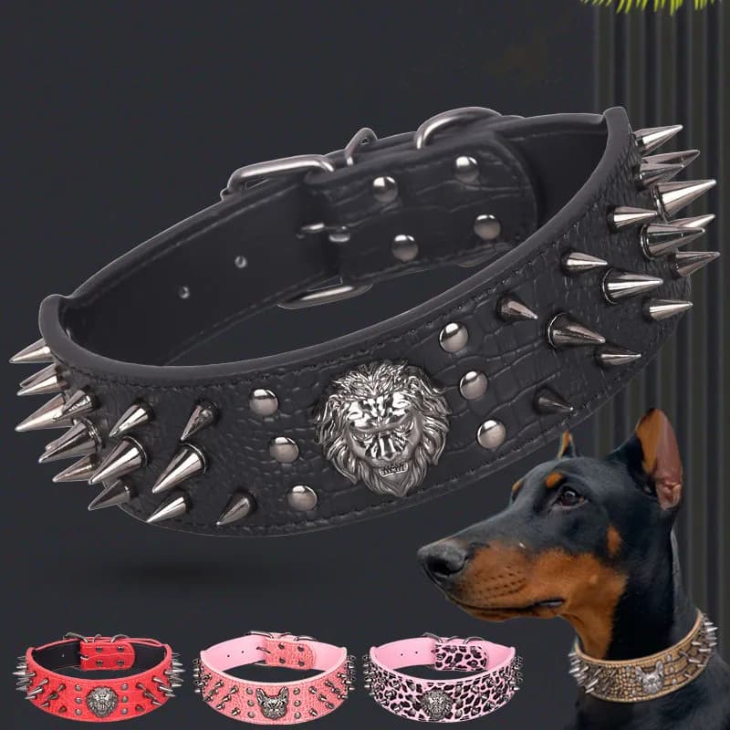 New Anti Bite Rivet Dog Collar Domineering Pointed Nail Medium-sized Pet Collar Bulldog French Fighting Dog Collars Pet Supplies