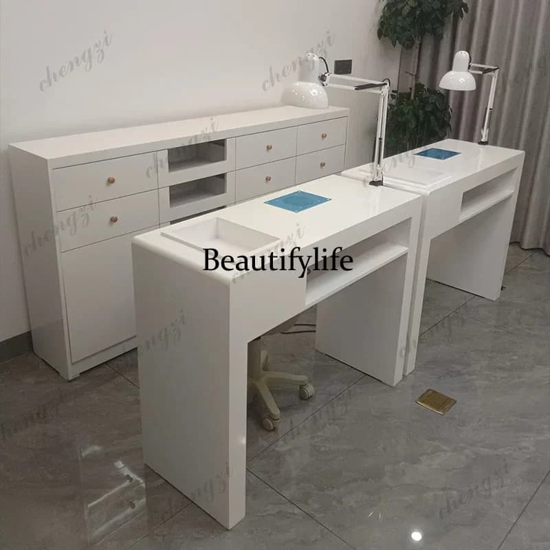 Y136 paint groove storage box, manicure table drawer, single double manicure table, built-in vacuum cleaner, light clip console