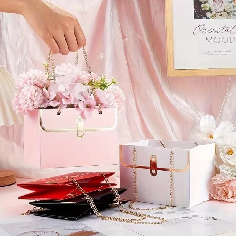 Borsa portatile per scatola di imballaggio in carta per fiori Borse creative per bouquet per San Valentino, regali per feste di compleanno, festa della mamma
