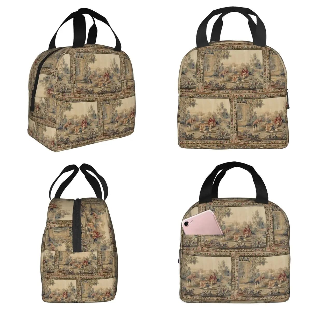 Aubusson Antique French Tapestry Print Insulated Lunch Bag for Kids School Cooler Thermal Food Box Tote Lunch Boxes Container