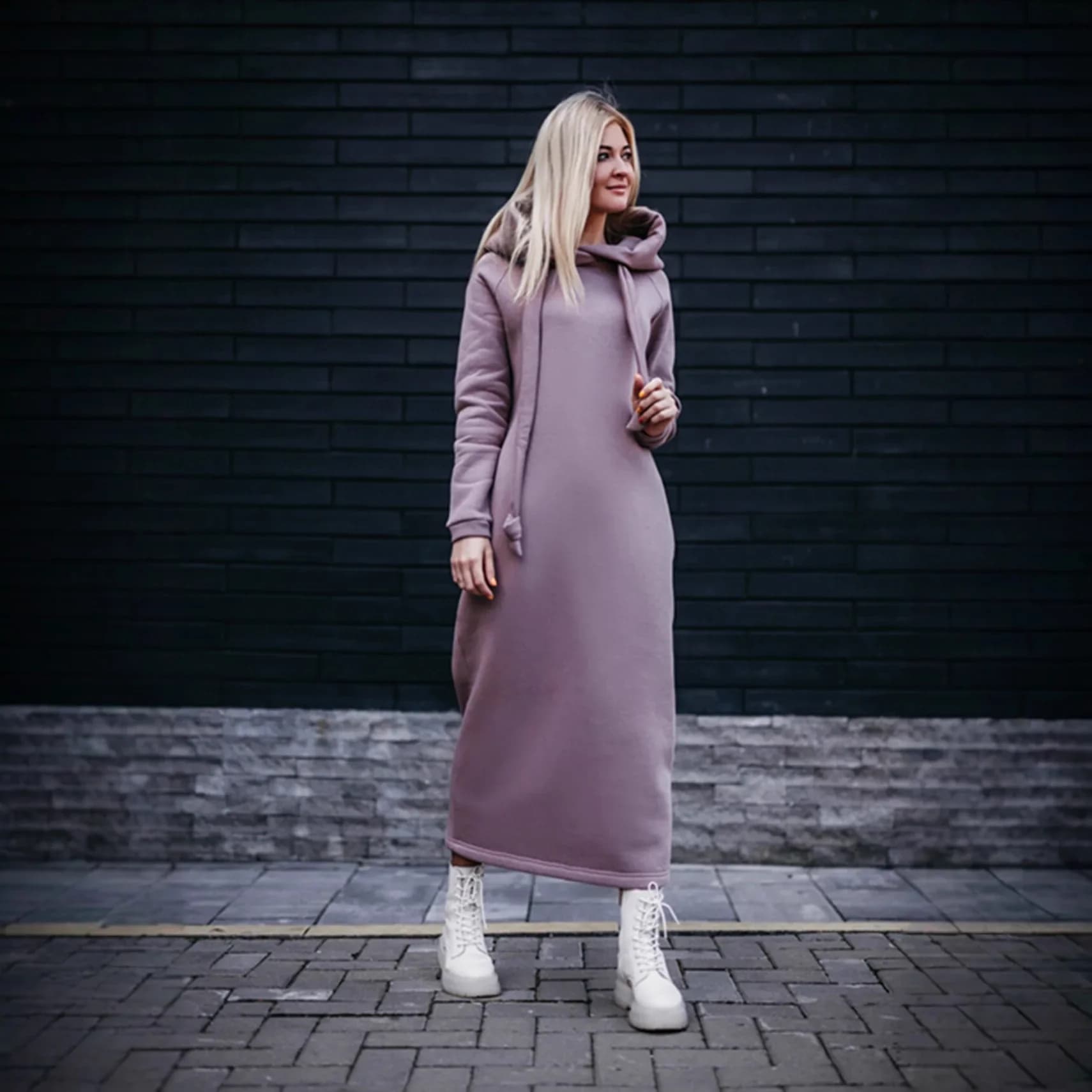 Moda donna nuovo ampio ampio lavorato a maglia con cappuccio autunno inverno abito lungo abito con cappuccio in velluto abito casual splicing abito caldo