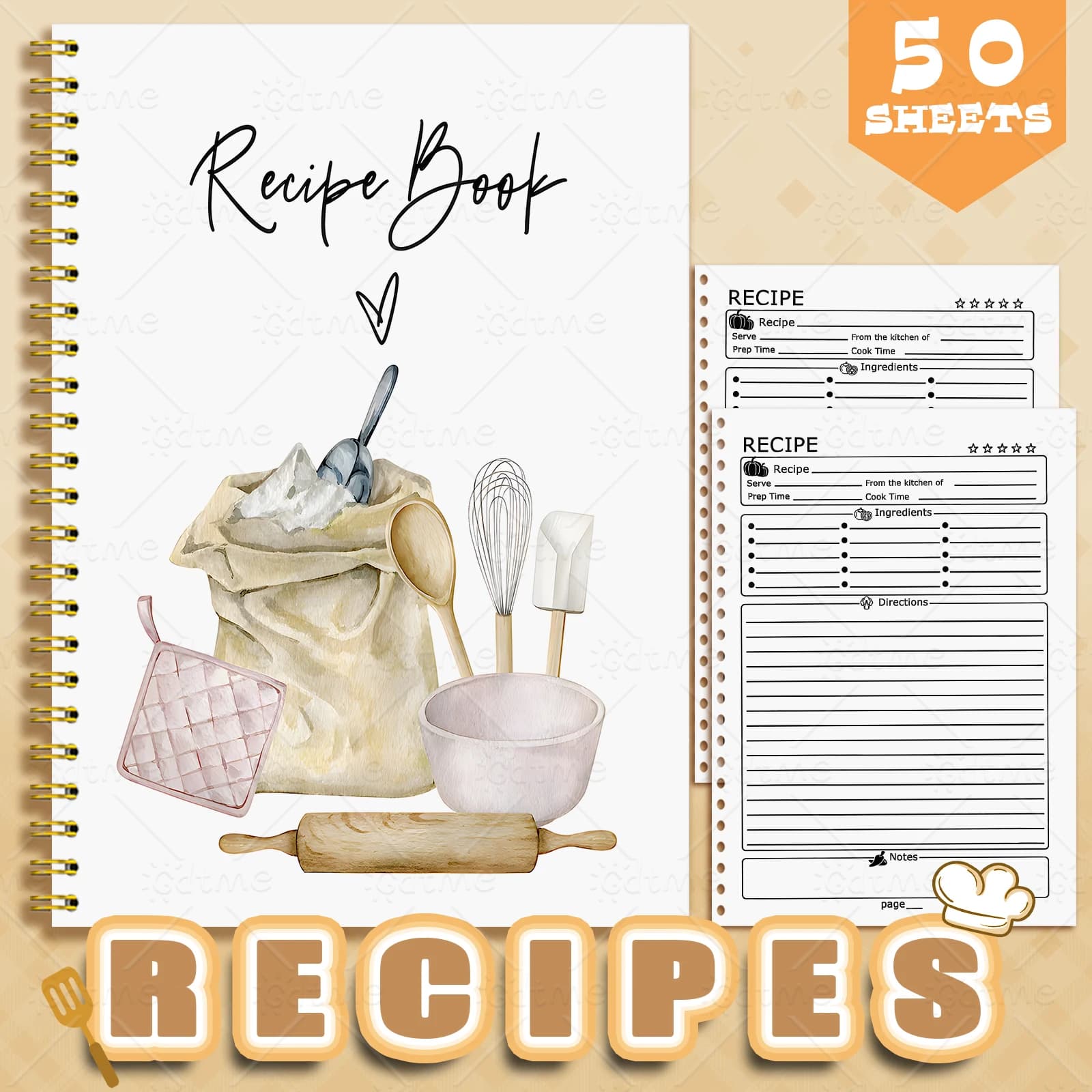 1 Recipe Notebook A Kitchen Planner with Cute Cooking Patterns and Pastel-Colored Food Journal for Home Cooks and Meal Planners