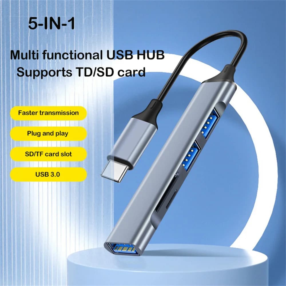 Hub USB Tipo C Splitter Hub USB A 3.0 in alluminio con lettore di schede SD TF USB 2.0 per MacBook PC Laptop Stampante Flash Drive