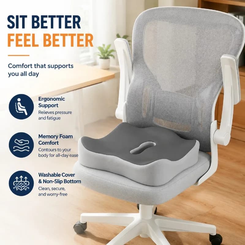 Cuscino in Memory Foam per Auto, Ufficio, Sedia da Scrivania, Supporto Ergonomico per Fianchi, Tappetino Comfort per Studenti e Sgabelli