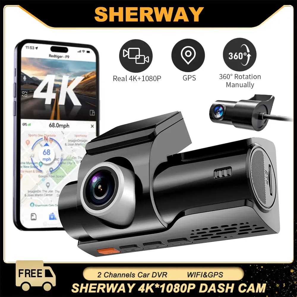 Telecamera da cruscotto 4K per auto DVR Dual-Channel HD 1080P GPS anteriore e posteriore Telecamera per auto WDR Visione notturna WiFi APP Monitor Videoregistratore