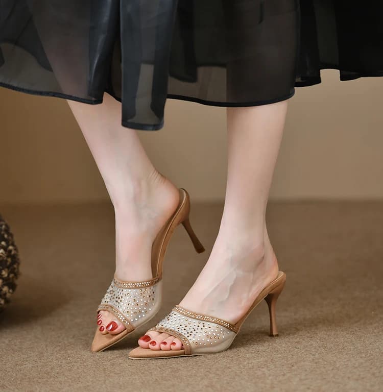 Outdoor Summer French Women's Slides 2025 New stiletto heels with high heel and tip open Slippers