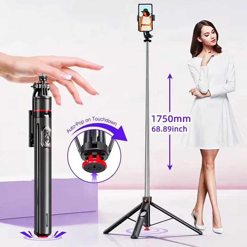 New selfie stick automatic tripod with wireless Bluetooth remote control for smartphones, with optional filling light.
