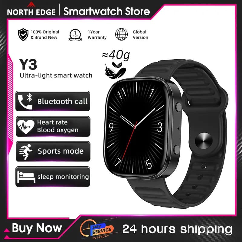NORTH EDGE Y3 Nuovi Smartwatch con Chiamata Bluetooth, Impermeabili IP67, Monitoraggio Fitness, Orologio Elettronico per Android e iOS