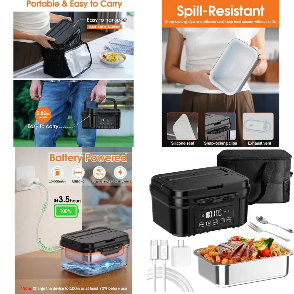 Portapranzo elettrico portatile in acciaio inossidabile da 1,2 litri con riscaldamento, timer e design a prova di perdite per adulti in viaggio