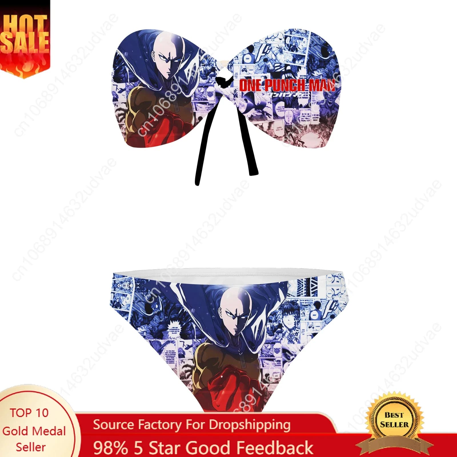 One Punch Man Swimwear Strapless, Women's Swimwear, Fashionable Custom Swimwear, Sexy Pool Party Bikinis, Customizable Beach Clothing