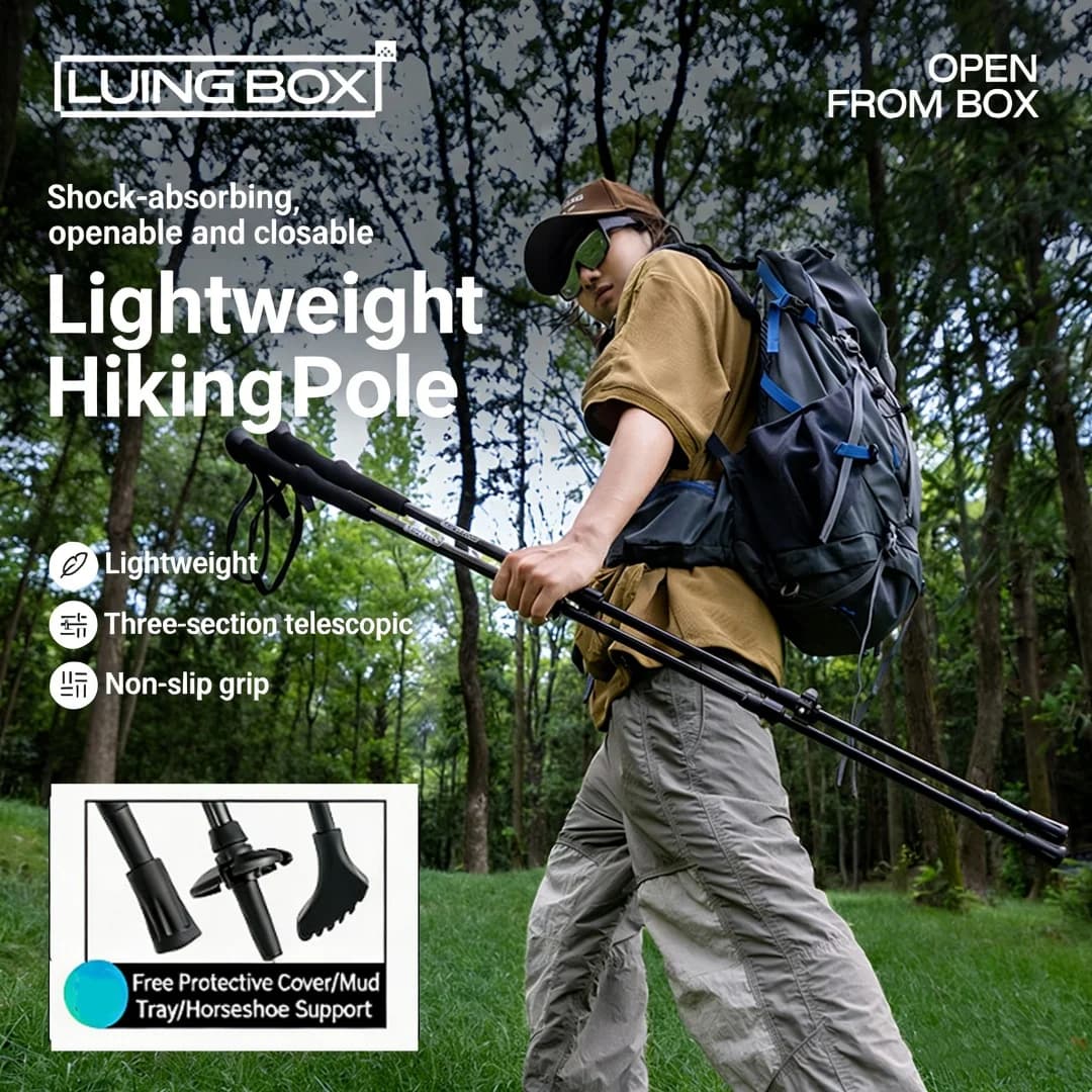 Bastoncini da Trekking Ultraleggeri in Fibra di Carbonio, Regolabili 65-135cm, Telescopici, con Sistema di Bloccaggio Anti-shock