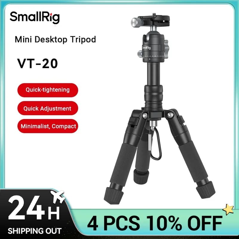 Mini aluminium tripod SmallRig VT-20 load 6 kg with quick release plate maximum height 52 cm for DSLR, mirrorless cameras, smartphone