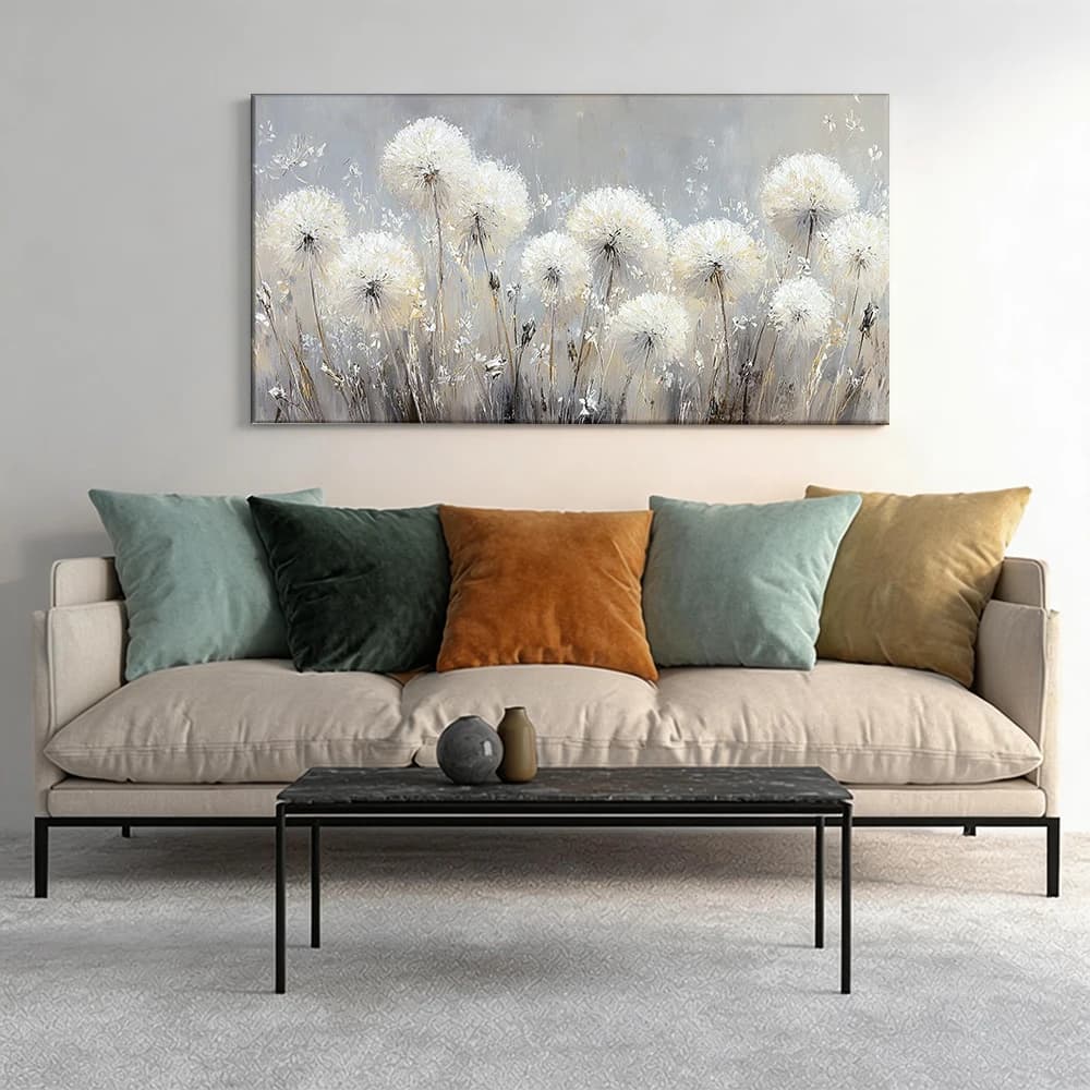 Painted on canvas with solid wood frame of large size, 1 piece, Tarassaci reflector, delicate tones.