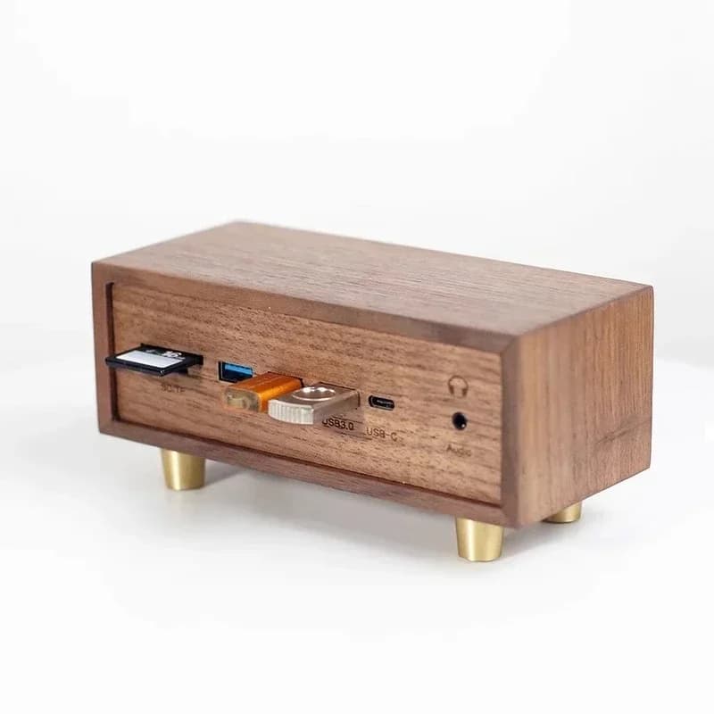 Tavolo creativo con porta USB 3.0 in legno massello di noce nero, lettore di schede multi-interfaccia, splitter 12-in-1, docking station HUB