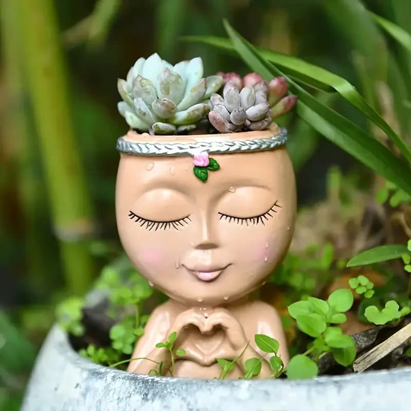 Vaso per Piante Grasse in Resina a Forma di Cuore e Testa di Donna, per Clorofito e Piante Verdi, Decorazione per Casa, Scrivania, Balcone, Tavolo