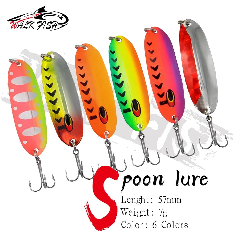 CAMMINARE PESCE 7g 5.7cm Cucchiaio Fishing Richiamo Jigging Spinner Three Set Colorful Paillettes Cucchiaio Shape Hook Iron Plate Artificial Metal