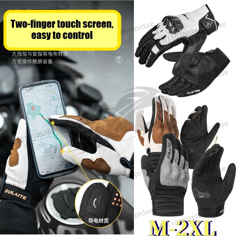 Guanti da Moto Integrali Estivi Primaverili in Tessuto Traspirante con Protezione Nocche in PVC e Touch Screen