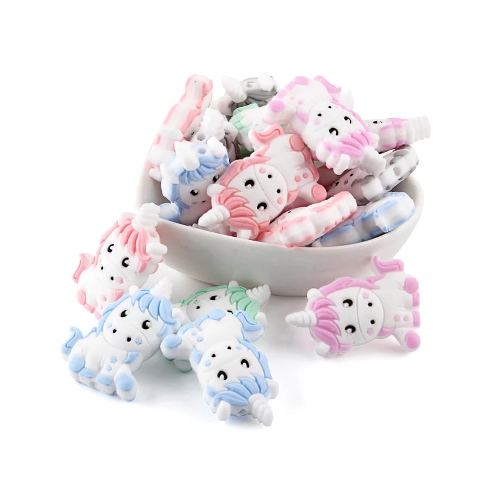 5/20/50 pz Unicorno Perline di Silicone per la Produzione di Gioielli Carino Perline Focali FAI DA TE Penna di Perline Collane Bracciali Portachiavi Accessori