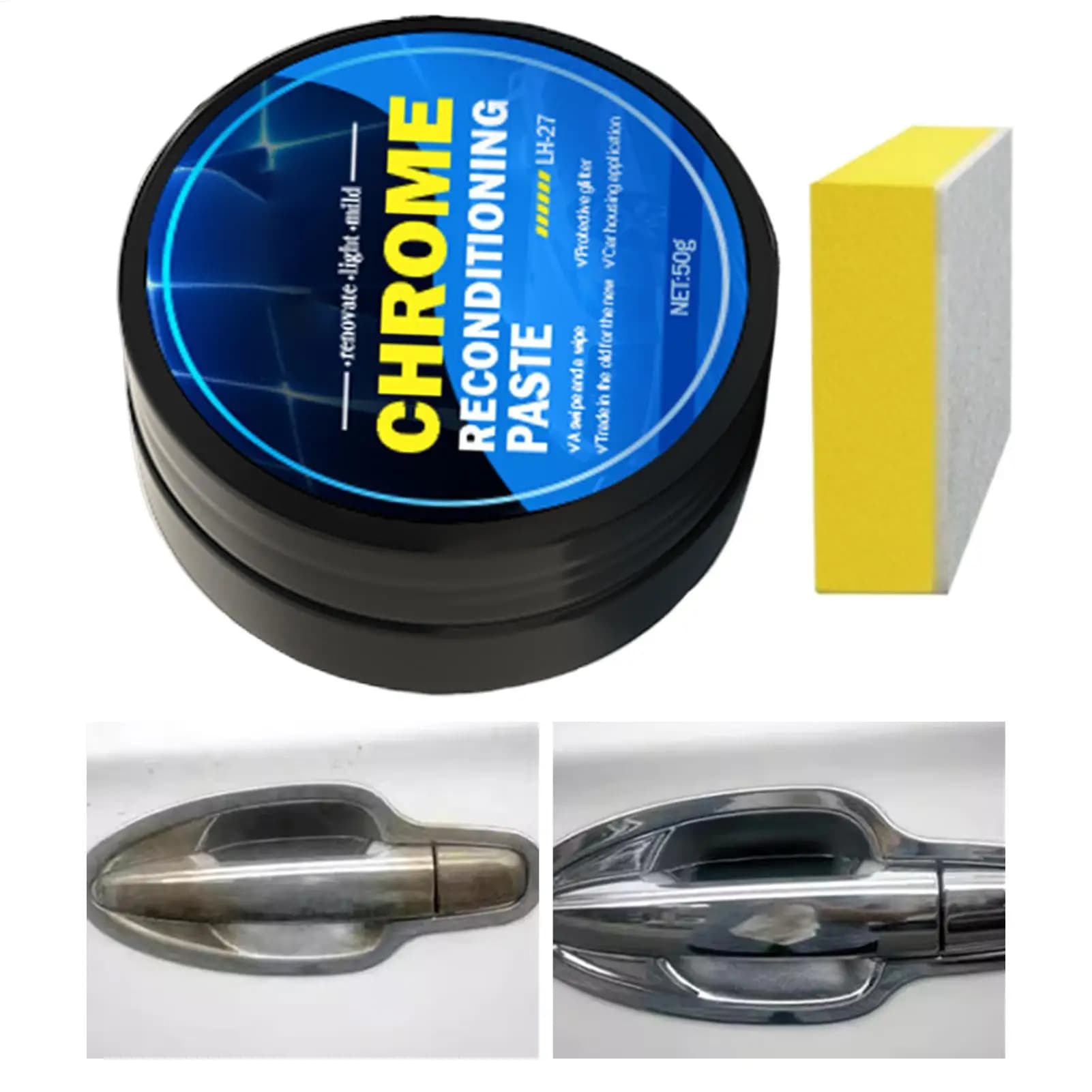Ripristinatore Cromato per Auto 50g, Cera Lucidante per Metalli, Detergente Cromato Multiuso per Tubi di Scarico, Finiture Finestrini, Protezione Vernice
