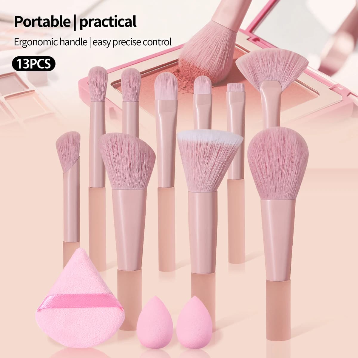 Set of 13 Mini Makeup Brushes, Multifunctional Cosmetic Kit with Soft Sponge and Duvet, Beauty Tools for Travel