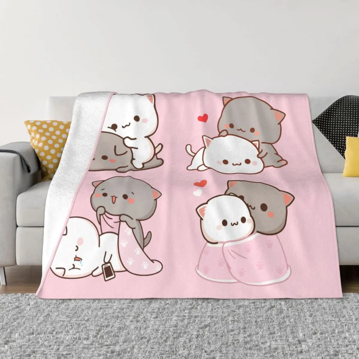 Kawaii Peach And Goma Cartoon coperte Mocha Mochi Peach Cat Fuzzy coperte da tiro estate autunno inverno morbidi copriletti caldi