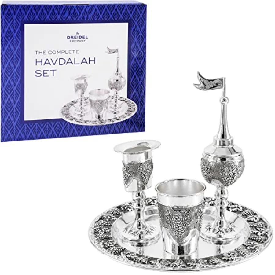 Set Havdalah a Tema Uva: Calice da Vino con Candela e Porta Incenso per Spezie, Placcato Argento