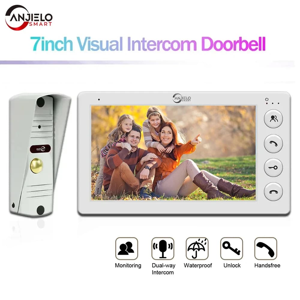 ANJIELO 7 Inch 4-Wire Video Door Phone IP65 Metal Outdoor Doorbell 1000TVL HD Video Intercom Entry System for Home Security