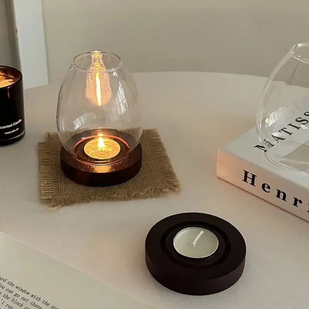 Round Candle Holder Transparent Glass Romantic French Retro Style Windproof Candle Holder Cover Home Desktop Decorative Items