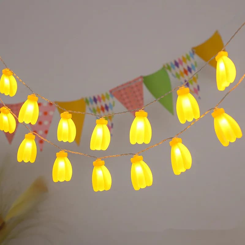 Luci a stringa a forma di banana da 10/20/40 LED per interni, decorazioni a LED a forma di frutta gialla per giardino, feste e decorazioni interne L100