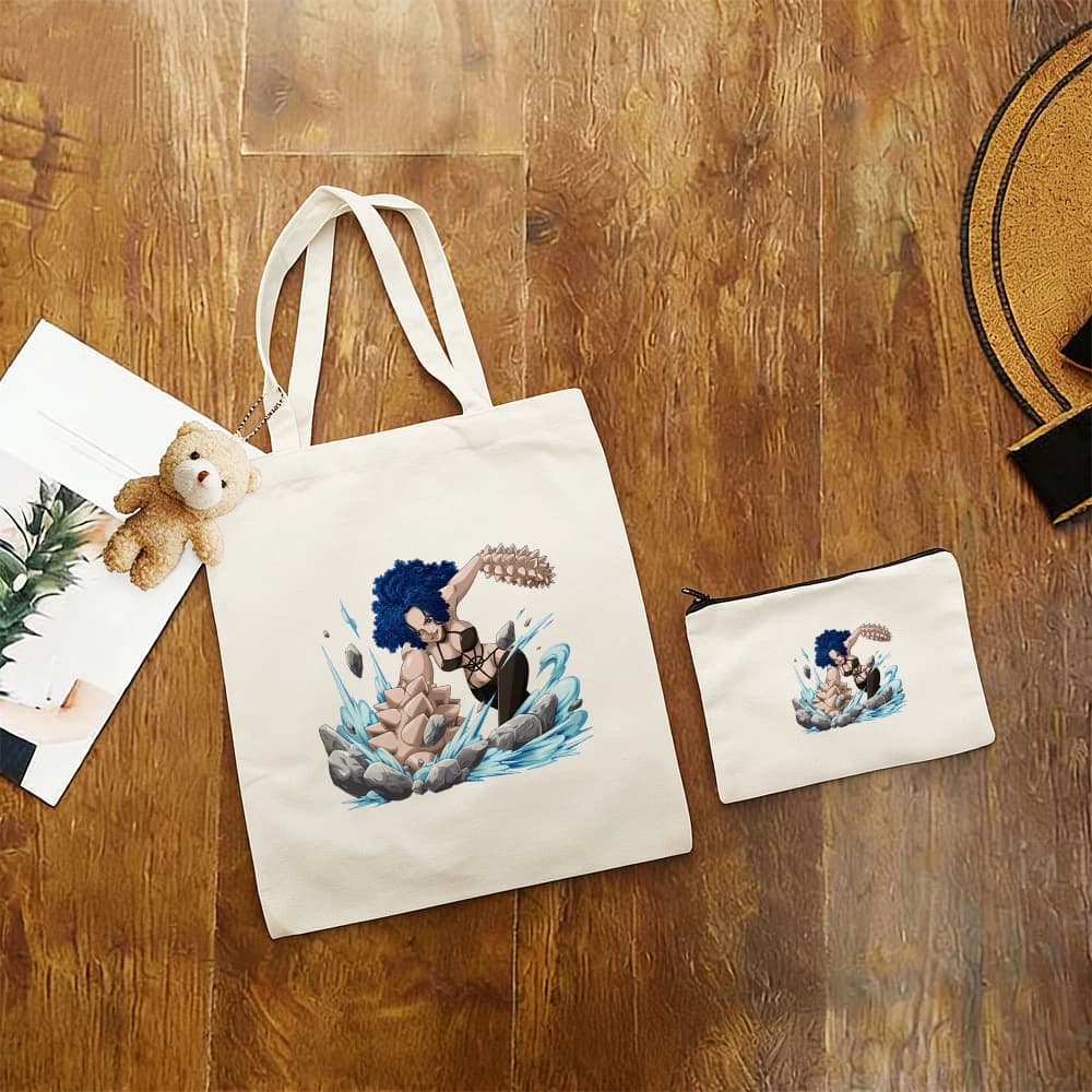 Set di 3 Borse a Tracolla Grandi con Stampa Mom Kaido, Borsa Tote in Tela con Pochette Jinbe, Borsa Ecologica Riutilizzabile per Studenti