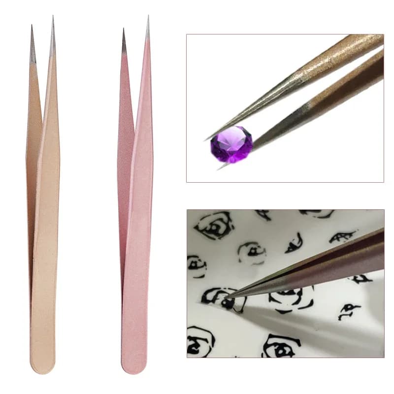 1Pc Straight Tweezer in Champaign Rose Gold for Nail Art Rhinestones Picking Tool Eyelash And Gem Decor