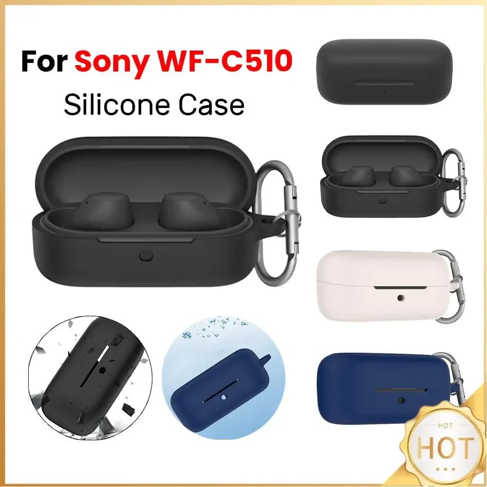 Silicone Case Headset with Carabiner Wireless Charger Box Protective Shoe for Sony WF-C510 charging case