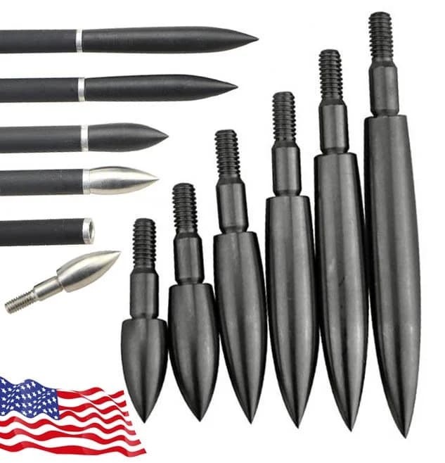 Stainless Steel Threaded Arrowheads 12pcs Adjustable 100‑350 Grain Target Field Points, Quick Install Screw‑in Arrow Tips for Backyard Shooting Beginner Archer Archery Training Accessories