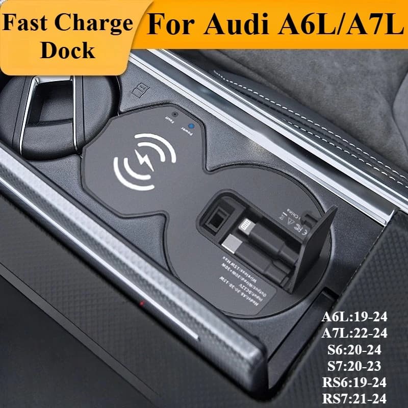 Per Audi A6L/A7L - Hub caricabatterie wireless magnetico, dock di ricarica rapido, adattatore per accendisigari, accessorio di aggiornamento della console centrale