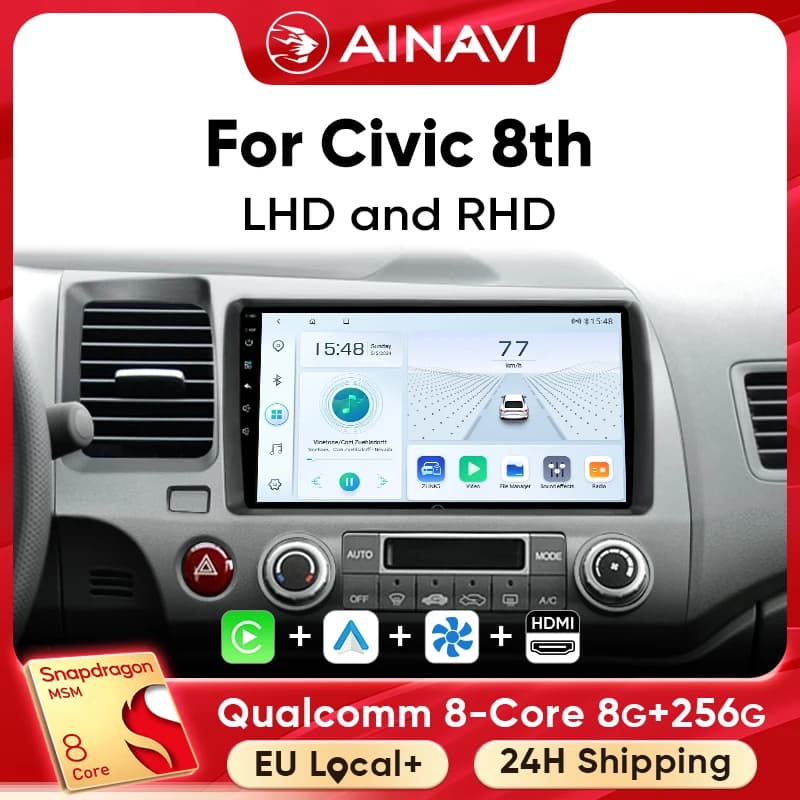 Lettore multimediale per auto Ainavi per Honda Civic 8th 8gen 2005 2006 2007 2008 2010 2011 Wireless Carplay Android Auto 4G Wifi 2Din