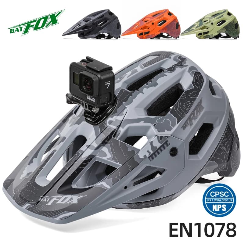 BATFOX mtb bicycle helmet for men support Gopro helmet safety cycling hats offroad racing helmet for Mountain Bike road