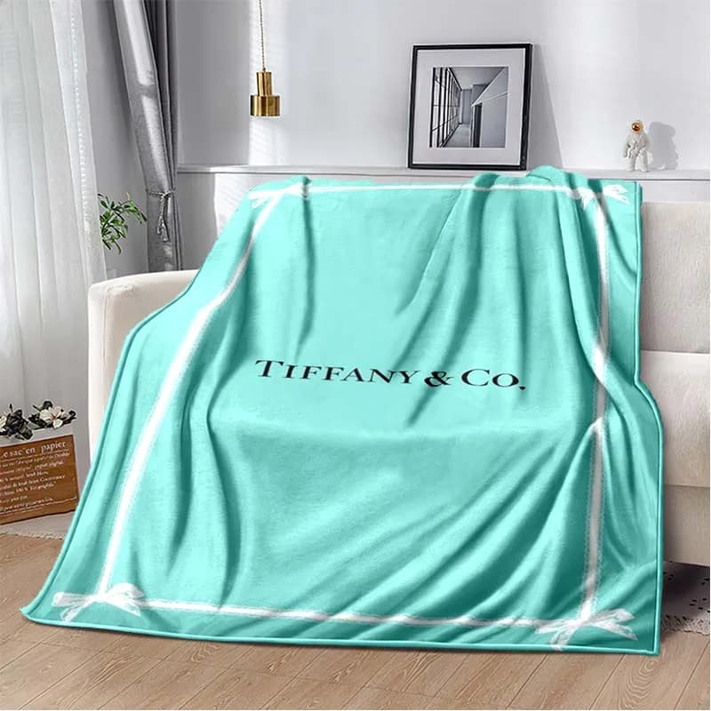 HD Fashion T-tiffany& Logo Printed Woolen Blanket Home Sofa Bed Hotel Office Comfortable Warm Flannel Bedding Blanket Portable