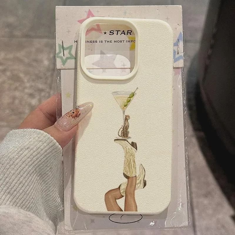 Martini Denim Boot Pattern Lychee Texture Phone Case For iPhone 17 16 15 14 13 12 11 Pro Max 17Air 15 Plus X XS XR Soft Cover