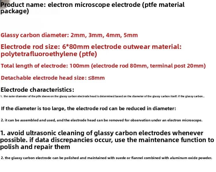 Elettrodo di carbonio vetroso a doppio scopo per microscopio elettronico/elettrodo di carbonio vetroso rimovibile/2 mm, 3 mm, 4 mm, 5 mm
