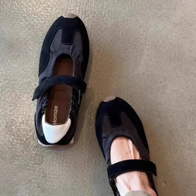 Versione in pelle 2025 Nuovo stile Piccolo lotto Deqin Agan Balletto Nastro magico Sport Fondo spesso Mary Jane Scarpe da donna