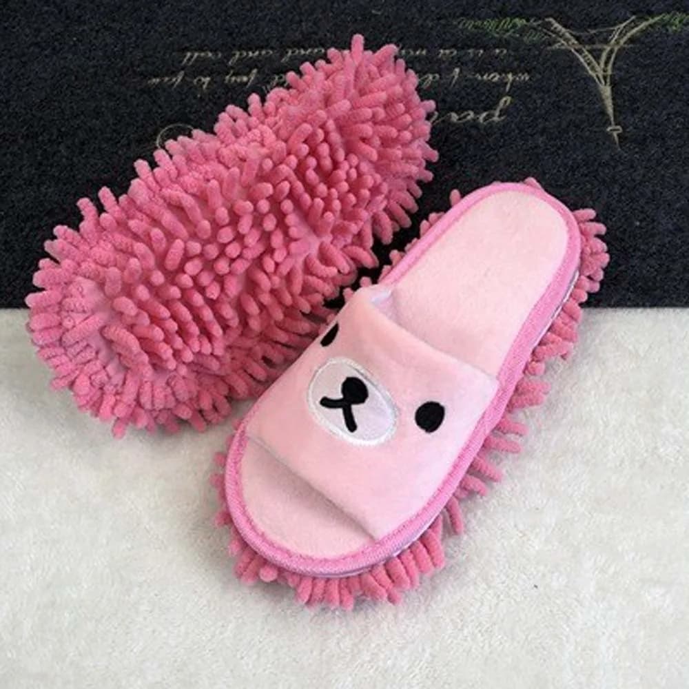 Coldproof Plush Lazy Mopping Slippers Anti-slip Bear Detachable Cotton Shoes Thickened Props Microfiber Slippers Mopping Winter