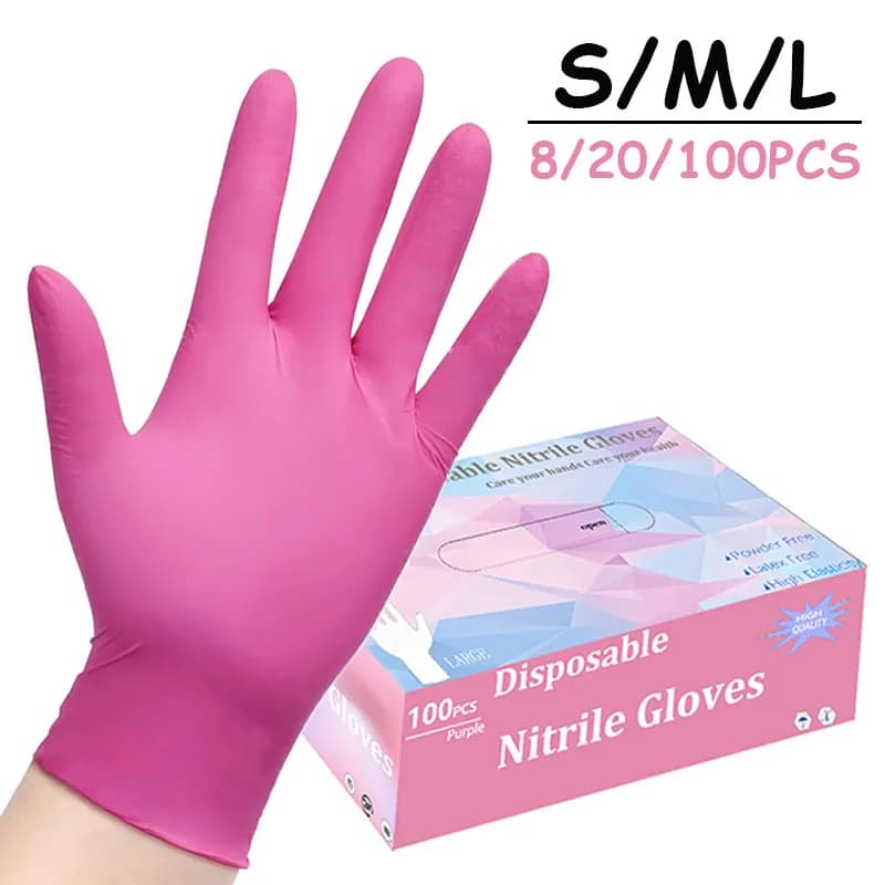 Guanti monouso in nitrile rosa da 100 pezzi Guanti senza polvere e lattice per cucina Cucina Bellezza domestica Guanti per tinture per capelli Petcare