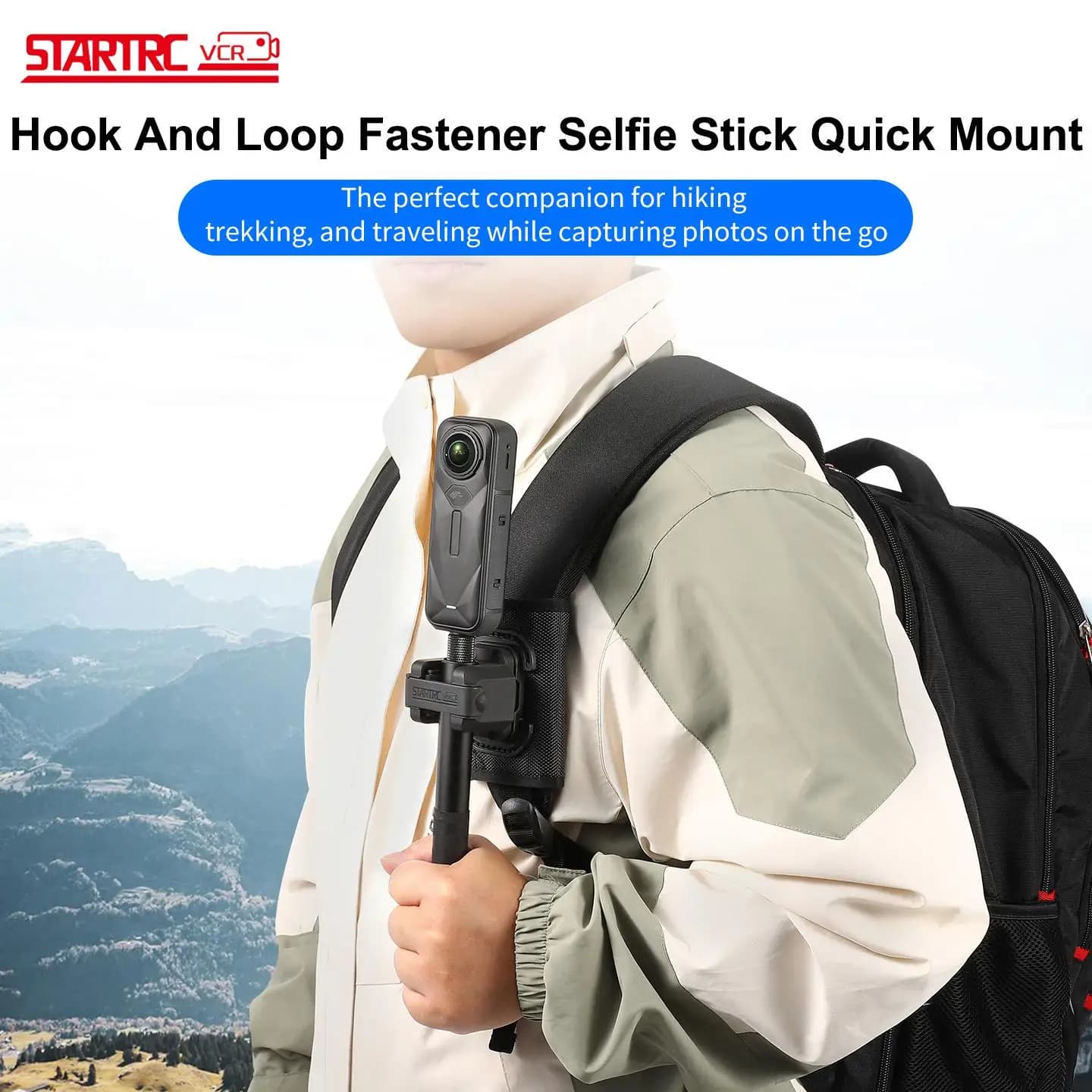STARTRC Asta Selfie con Velcro e Attacco Rapido per Action Camera, Compatibile con Insta360, Gopro, DJI, Diametro Asta Selfie: 20-26mm