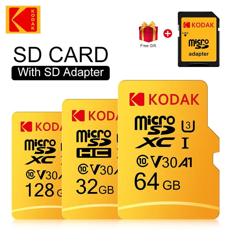 Scheda di memoria Kodak Micro SD 32GB-256GB - Alta velocità ​ ​ Classe 10 U3 UHS-I per smartphone, fotocamere digitali, tablet e droni Chri