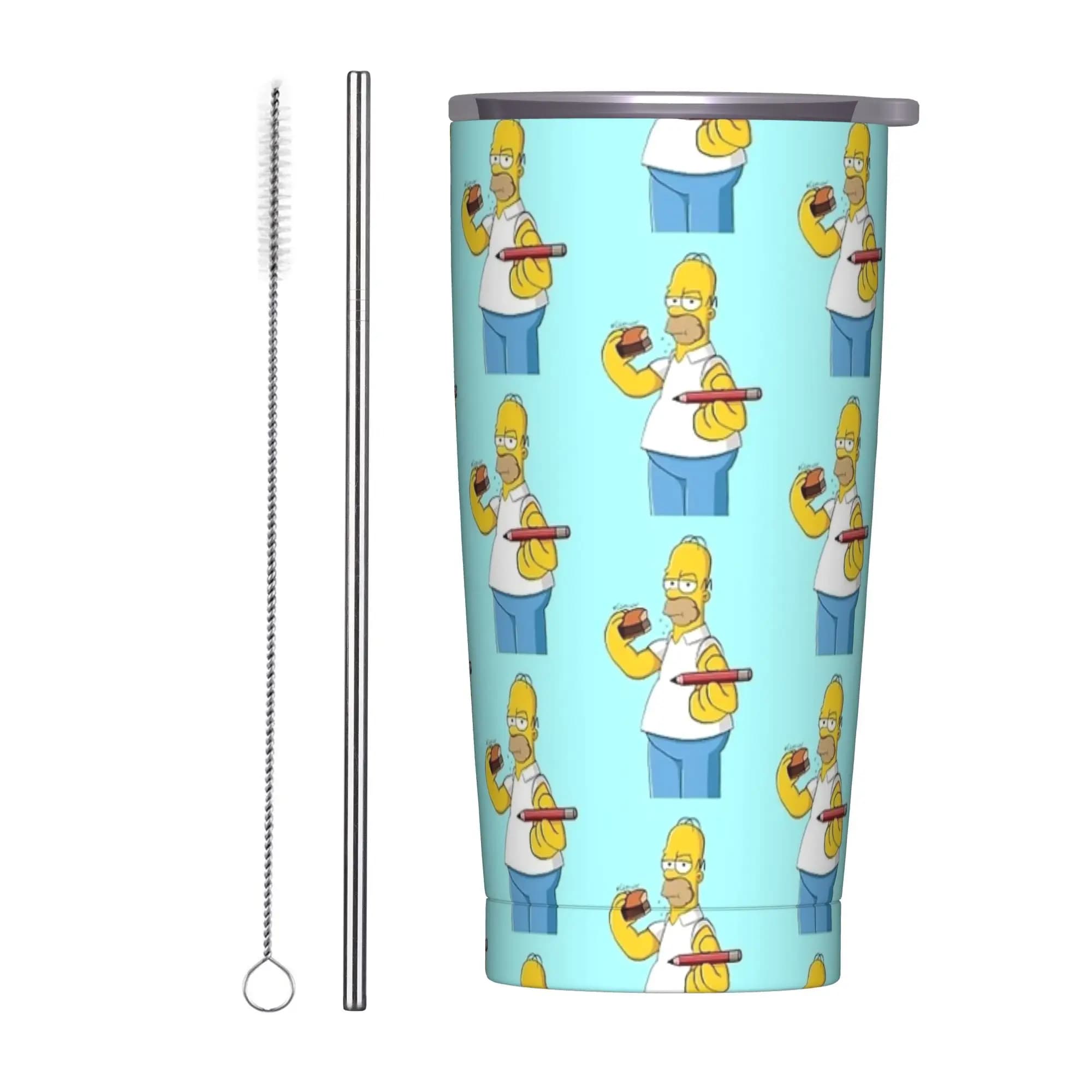 Tazza Termica in Acciaio Inox con Canna da Aspirazione Homer S-Simpsons Says Pick It Up, Borraccia Termica da Campeggio per Auto, per Bevande Calde